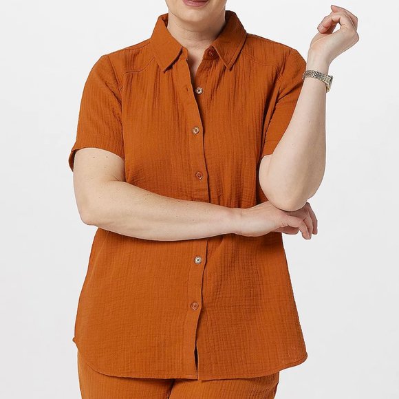 Joan Rivers Tops - Joan Rivers Crinkle Texture Short Sleeve Top  12737